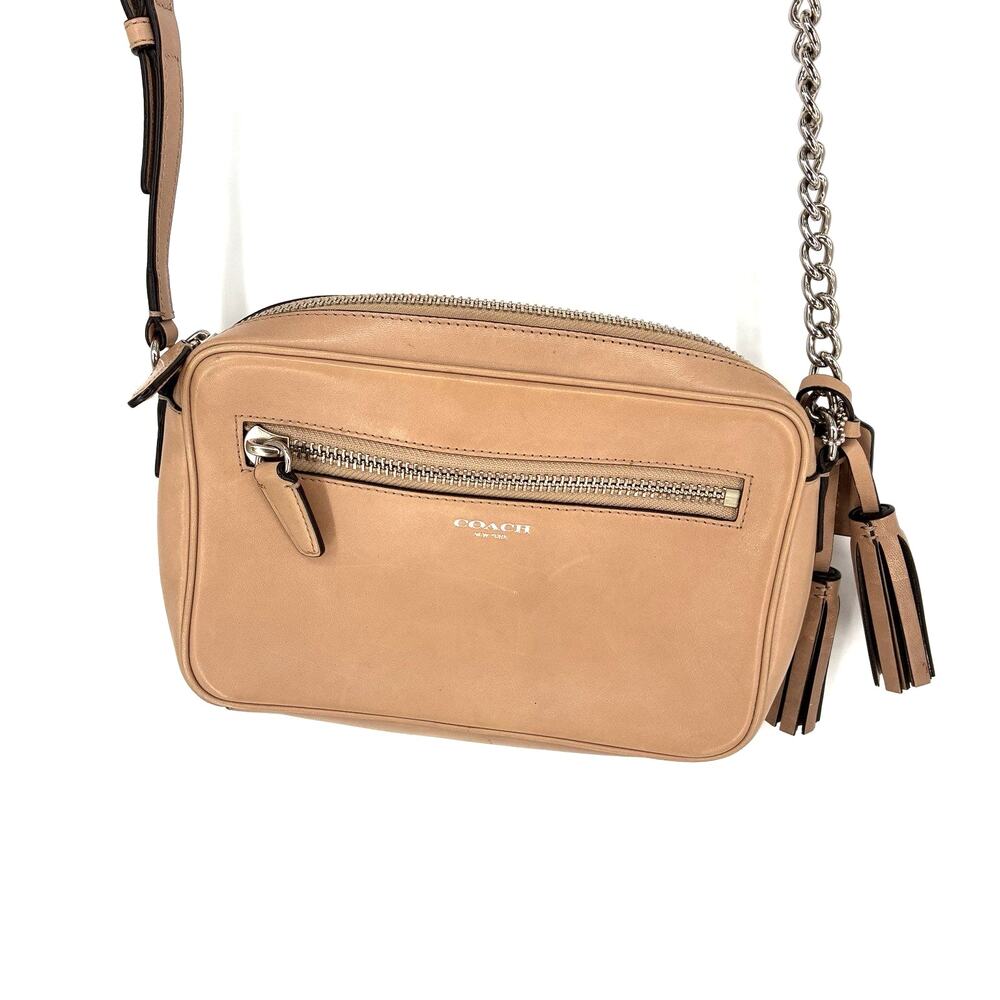 Coach Legacy Flight Bag Crossbody Tan Leather Chain Strap Tassel Purse